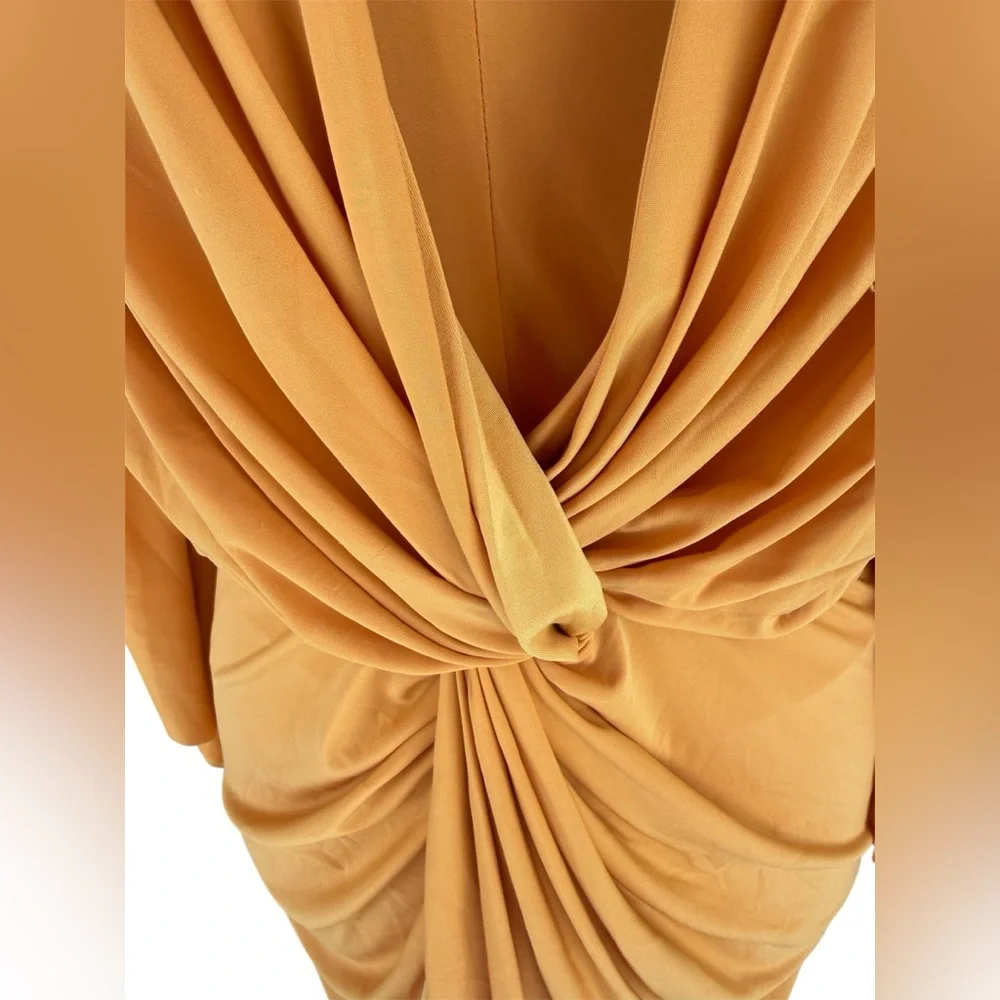 MISA LA Mustard Yellow Twist Front Long Sleeve Mini Dress XS - Picture 3 of 8